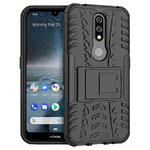 Dual Layer Rugged Tough Shockproof Case & Stand for Nokia 4.2 - Black